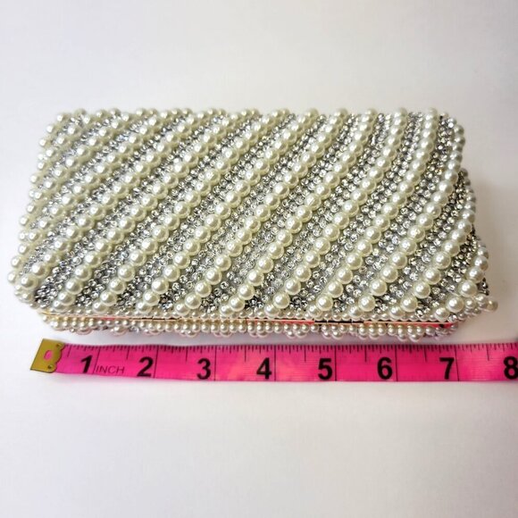 Pearl and Rhinestone Clutch Purse Pearl Evening Bag Pearl Wedding Purse - Picture 8 of 13